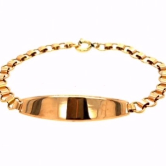 ID Bracelet in 14KT Gold Jewelry - 14K Rose Gold ID Bracelet with Alternating Round a
